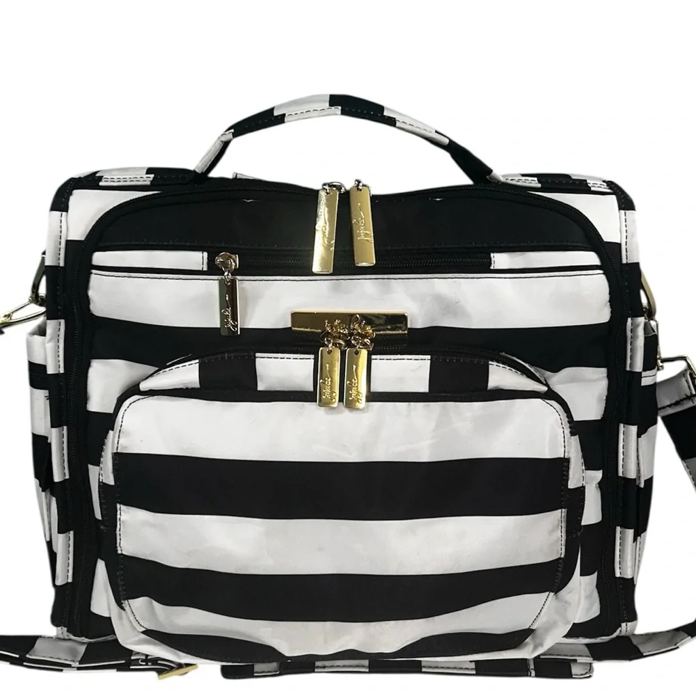 JuJuBe B.F.F. Diaper Bag The First Lady Black White Stripes Legacy Gold with pad